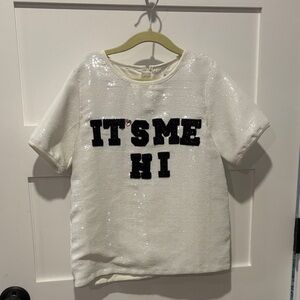 Lola + The Boys Sequin Sequin White Tee “IT’S ME HI”
